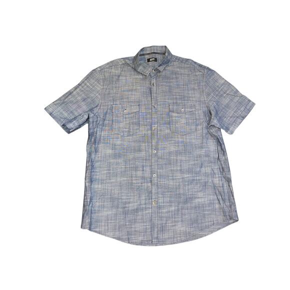 Alfani Button Short Sleeve Shirt Blue Plaid Size XL Casual Nautical Comfortable - Picture 1 of 5